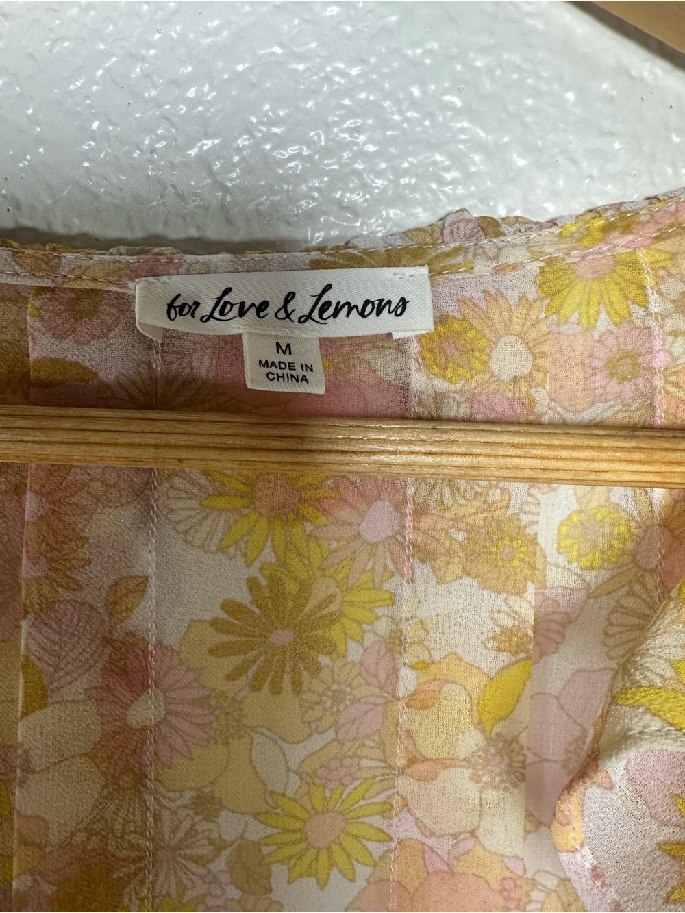 For Love And Lemons Yellow Pink Floral Ruffle Tie-Button Front Blouse Size M - Picture 5 of 10